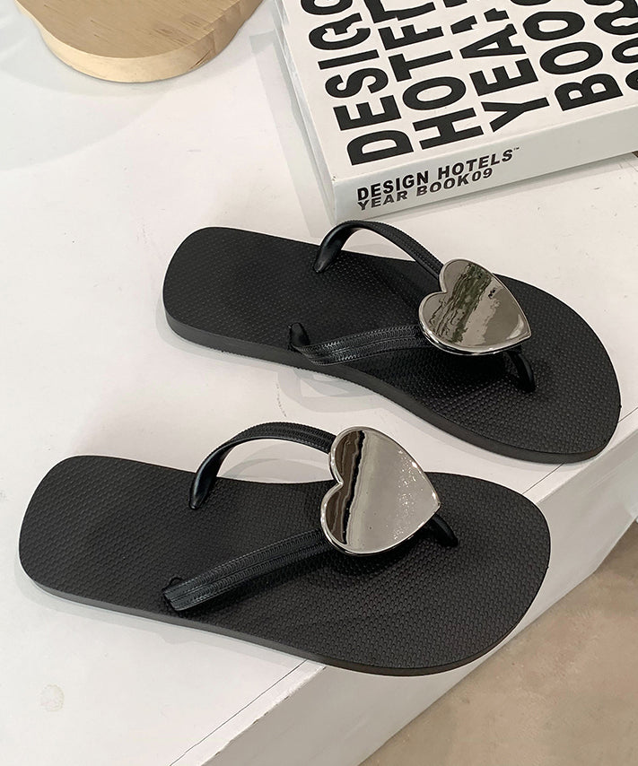 Pink Heart Beach Flip Flops Faux Leather