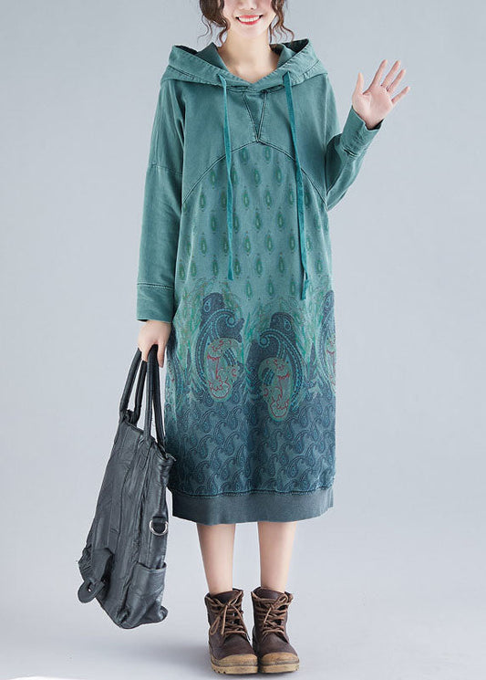 Boutique Green Pockets Print Pullover Dresses Spring