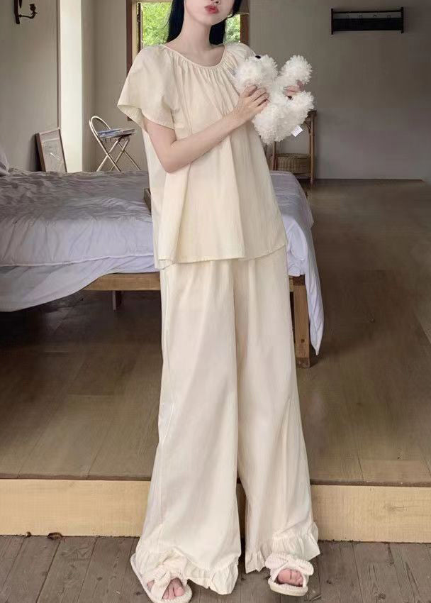 Apricot O Neck Cotton Two Pieces Set Pajamas Summer