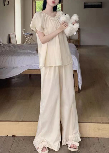 Apricot O Neck Cotton Two Pieces Set Pajamas Summer