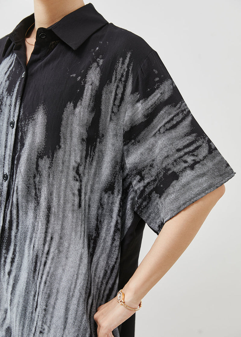 Black Oversized Print Cotton Shirt Dresses Summer