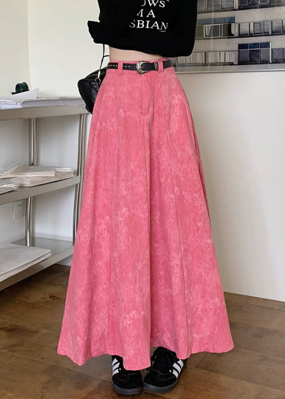 Pink High Waist Patchwork Cotton Maxi Skirts Spring