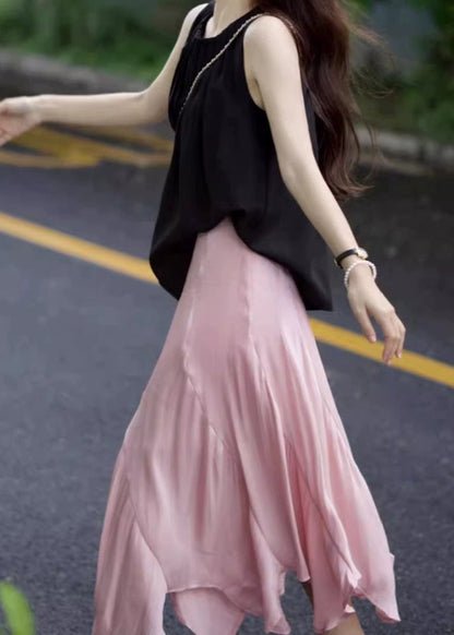 French Asymmetrical Top and Skirts Two Piece Sleeveless Set