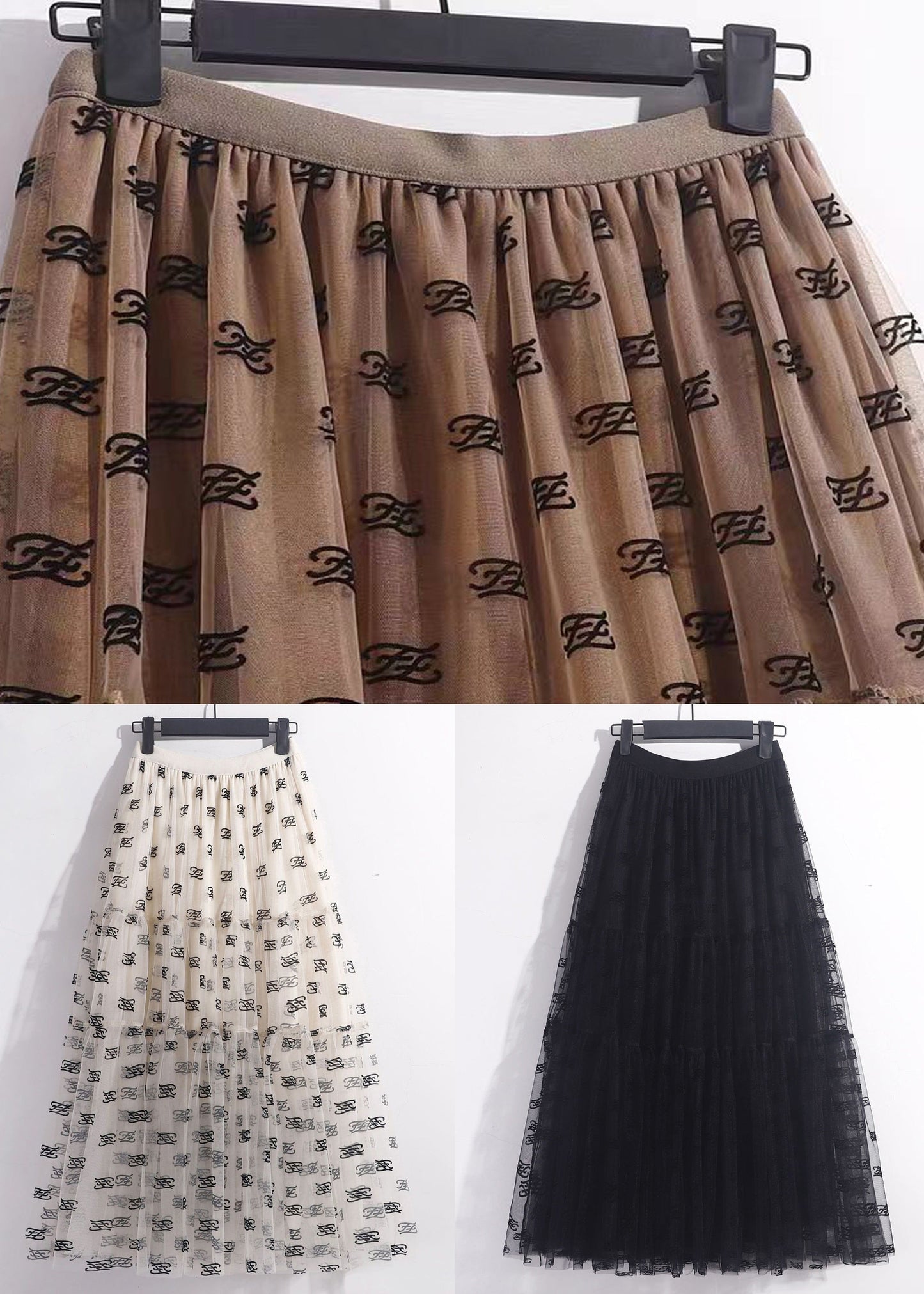 New Black Pleated Tulle Skirt High Waist