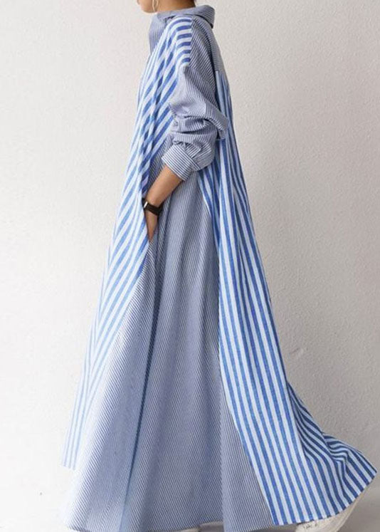 European and American Style Black Peter Pan Collar Striped Cotton Shirts Dress Spring