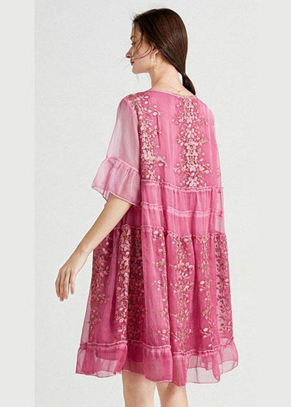 Rose Embroideried Patchwork Summer Dresses Half Sleeve