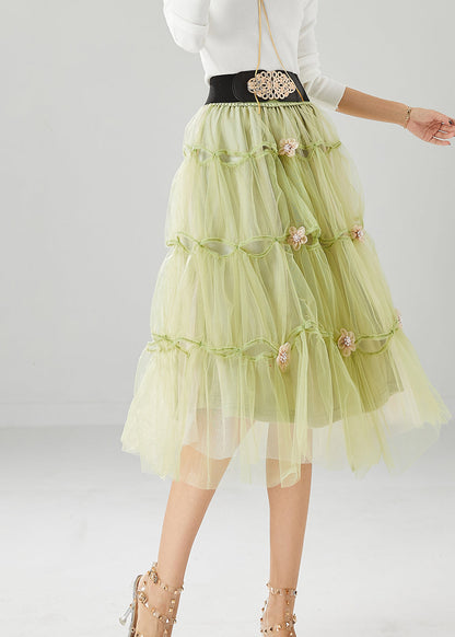 French Grass Green Tulle Skirt Summer