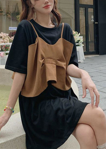 Black Oversized Patchwork Cotton Maxi Dresses Summer