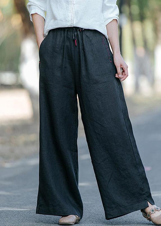 New Style Literature and Art Black Pants Elastic Waist Wide Leg Pants