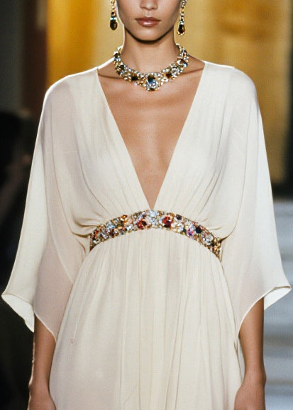 White V Neck Draping Chiffon Vacation Dresses Summer