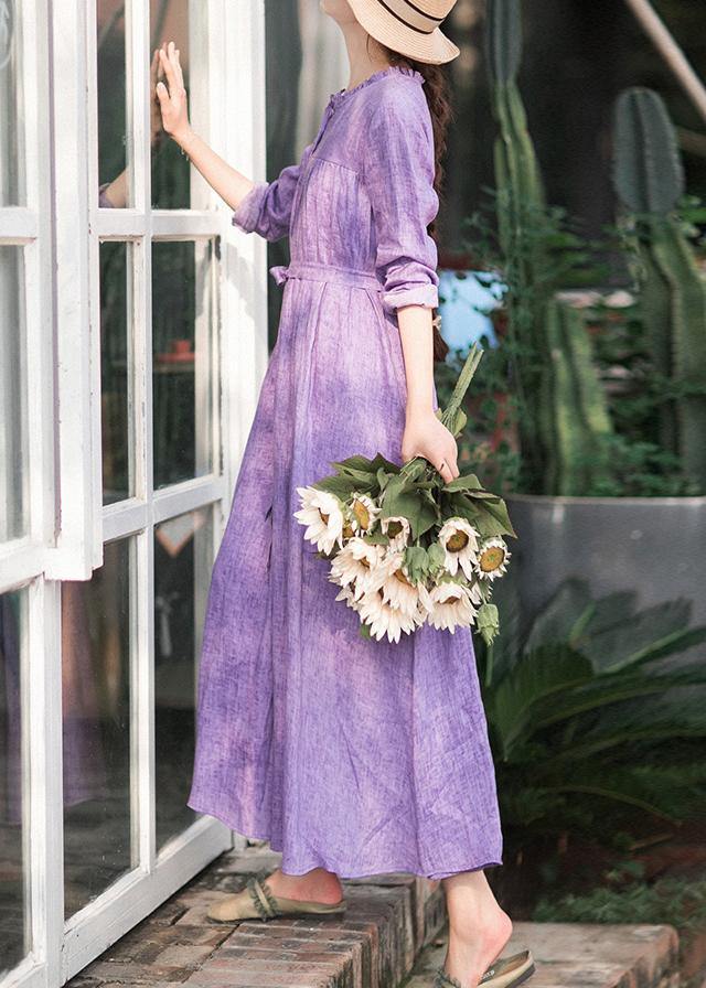 Italian Purple Outfit O Neck Tie Waist Dresses Spring Dresses