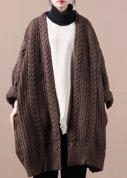 Fitted Chocolate Knitlong Sleeve Fall Cardigans Long