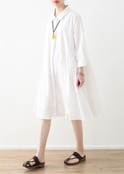 Large White Shirt Medium Length Spring Summer Cotton Dress