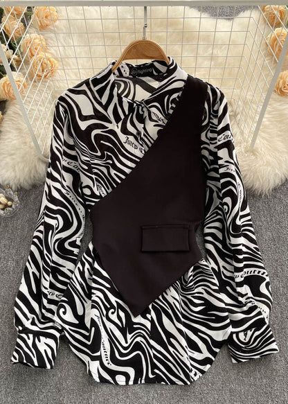 Black Asymmetrical Design Chiffon Two Pieces Set Spring
