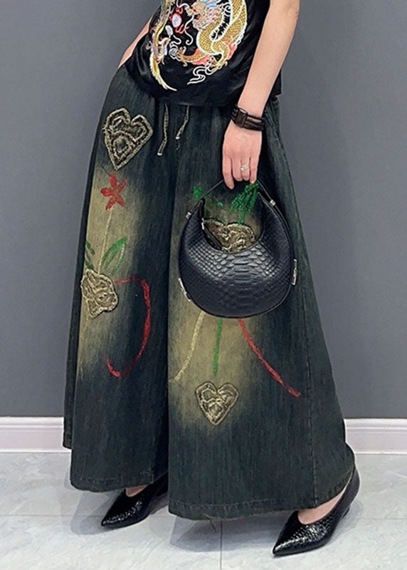 Embroideried Pockets Wide Leg Jeans
