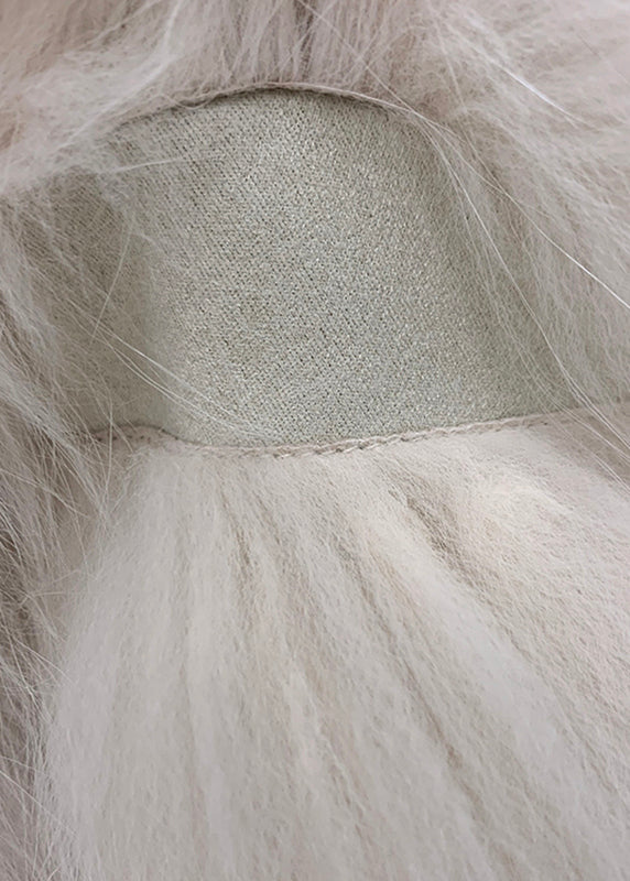 Light Pink V Neck Patchwork Leather and Fur Coats Winter