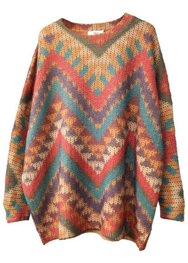 Boutique Striped Print O-neck Retro Fall Sweater