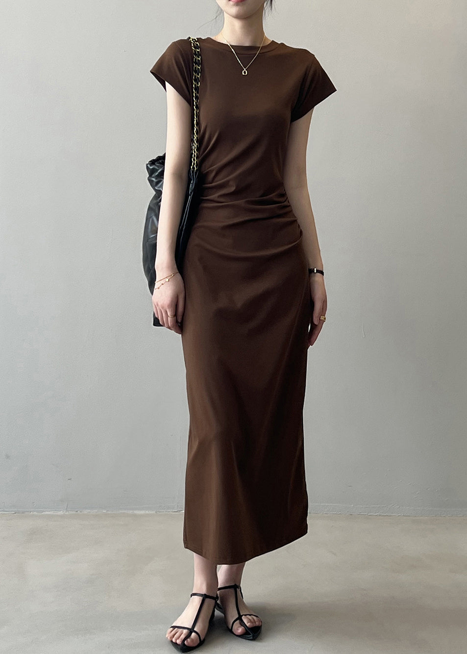 Slim Fit Coffee Cotton Long Dresses Summer