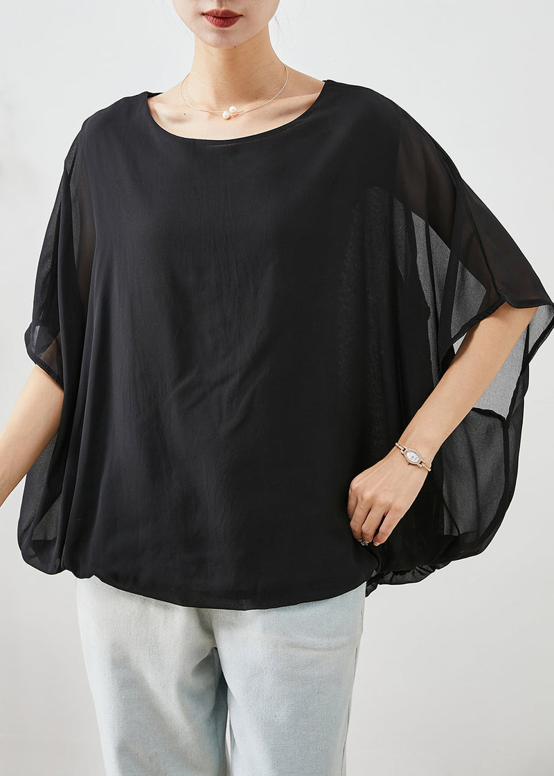 Stylish Black O-neck Oversized Chiffon Tanks Summer