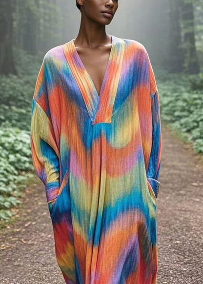 Rainbow Oversized Tie Dye Cotton Robe Dresses Spring