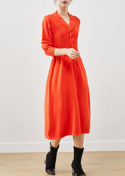 Orange Cable Knit a Line Dress Cinched Spring