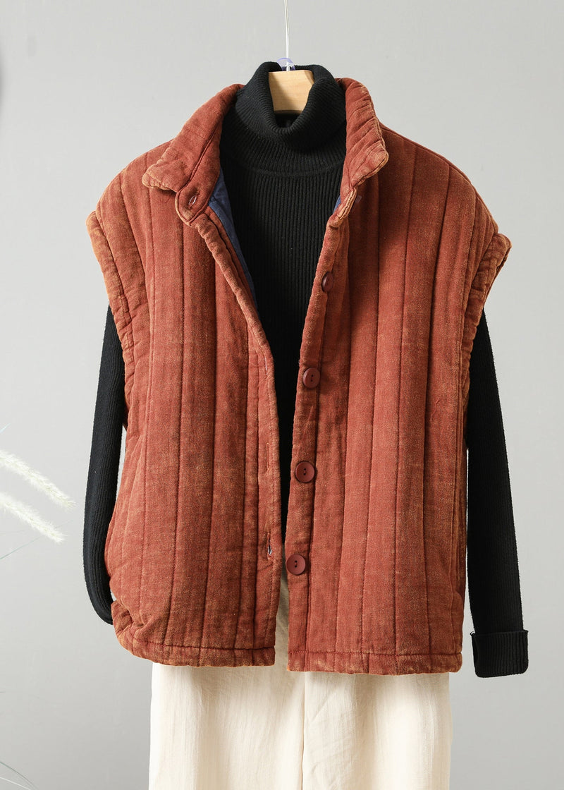 Purple Button Patchwork Fine Cotton Filled Vest Sleeveless