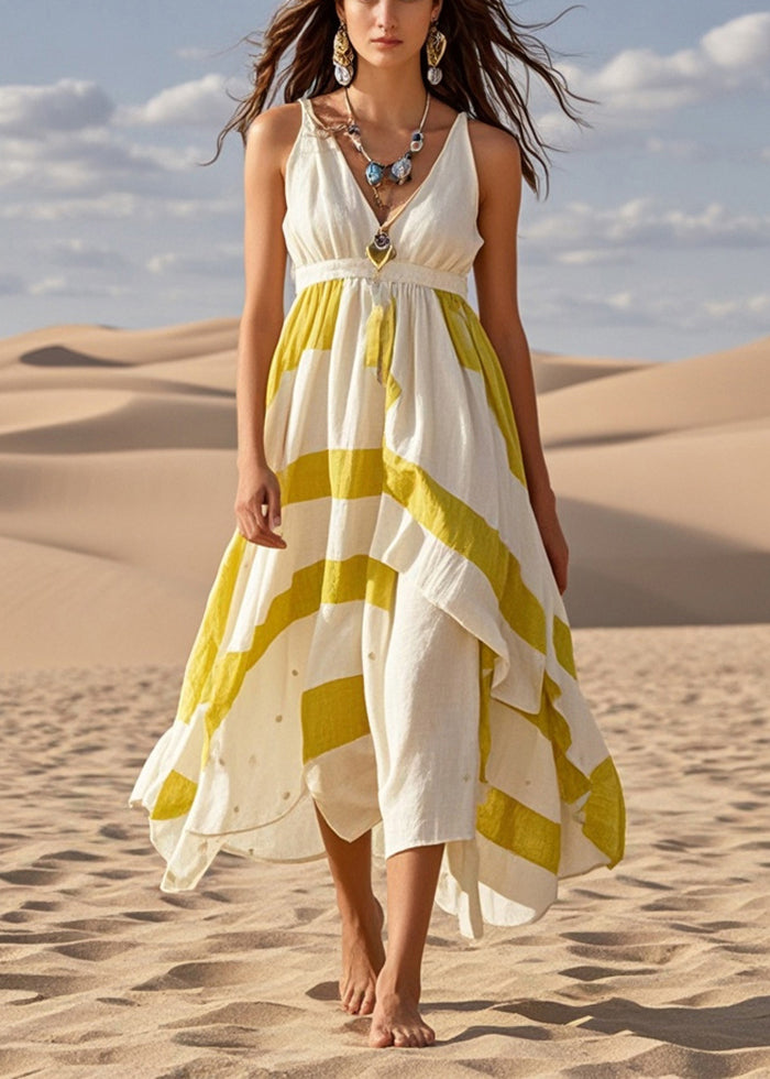 White Asymmetrical Exra Large Hem Cotton Cami Dress Summer