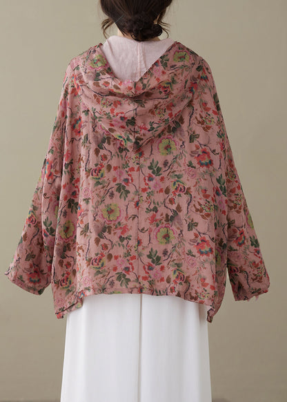 Red Hooded Print Cotton Top Spring