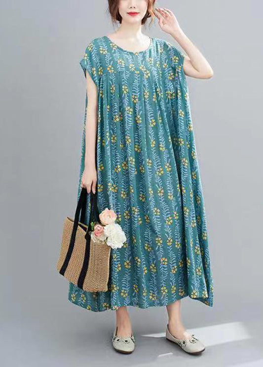 Blue O-neck Cozy Maxi Dresses Summer