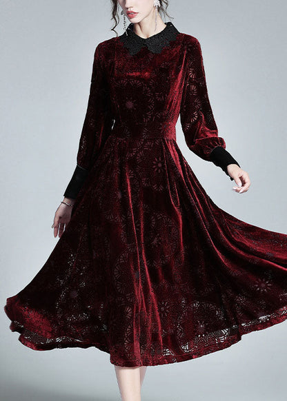Mulberry Peter Pan Collar Patchwork Velour Dress Spring
