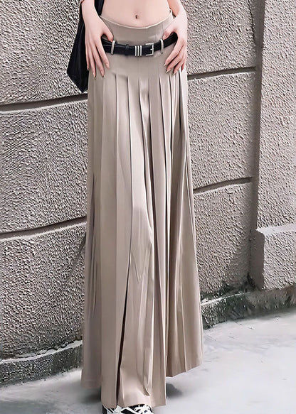 Khaki Wrinkled Draping Spandex Skirt Spring