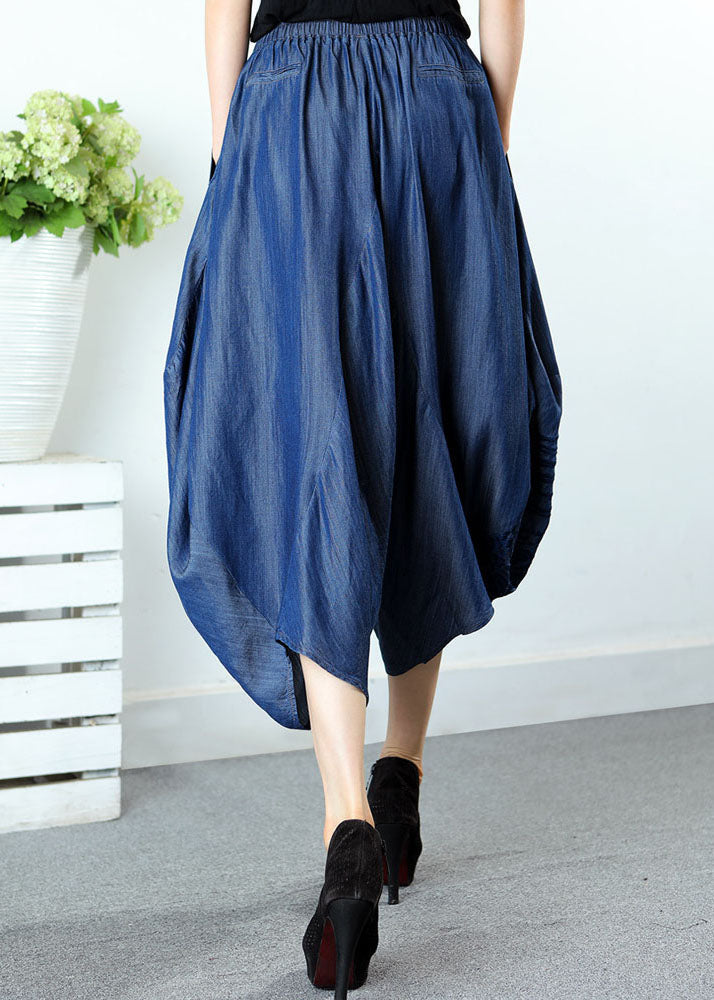 Style Blue Embroideried Pockets Denim Pants Spring