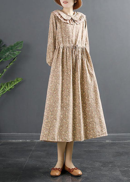 Natural Pink Print Dresses Peter Pan Collar Maxi Dress