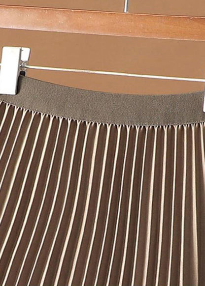 Chocolate Elastic Waist Velour Tulle Pleated Skirts Spring