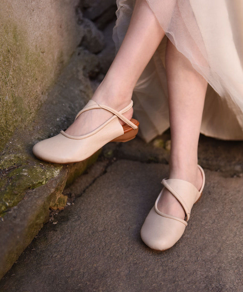 Hollow Out Water Sandals Beige Cowhide Leather