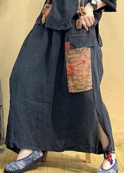 Coffee Hooded Patchwork Tops and Skirts Cotton Two Pieces Set Summer