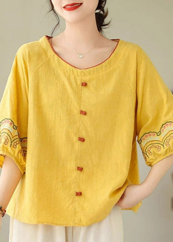 Yellow Embroidered Shirt Half Sleeve