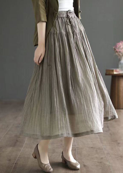 Green Wrinkled Elastic Waist Patchwork Cotton Skirt Summer