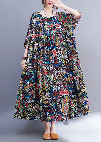 Unique Blue O-neck Patchwork Holiday Maxi Dress Summer