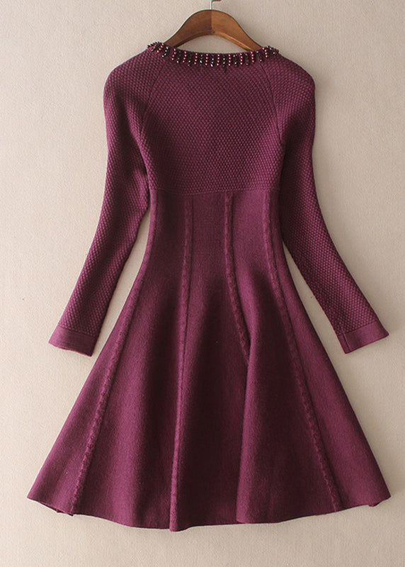Mulberry O-neck Slim Fit Woolen Dresses Spring