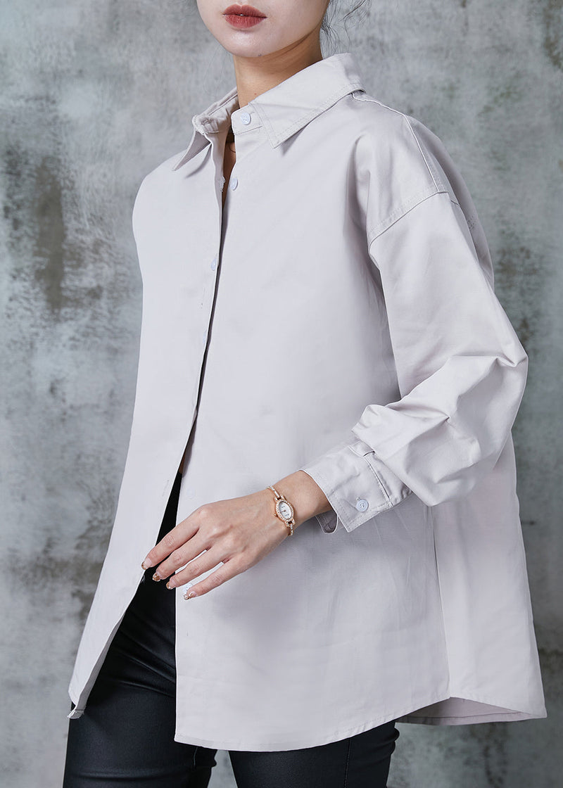 Fine Grey Embroidered Cotton Shirt Spring