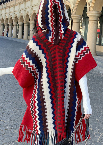 Style Red Hooded Cape Style Shawl Coat