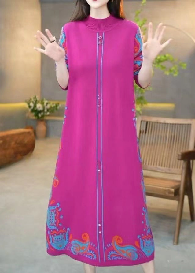 Rose O Neck Jacquard Knit Sweater Dress Winter
