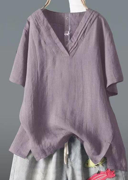 Classy Yellow V Neck Side Open Linen Shirt Top Summer