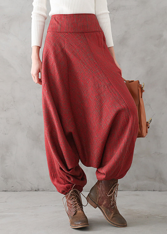 Red Print High Waist Thick Wide Leg Pants Fall