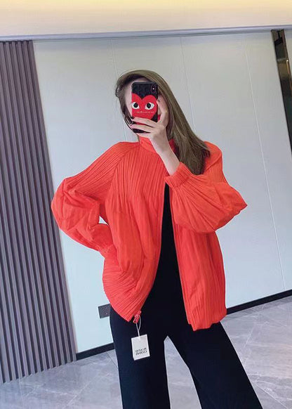 Orange Zip Up Fine Cotton Filled Thin Jackets Spring