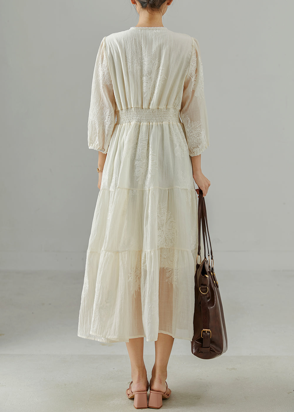 White Embroidered Exra Large Hem Cotton Dress Summer