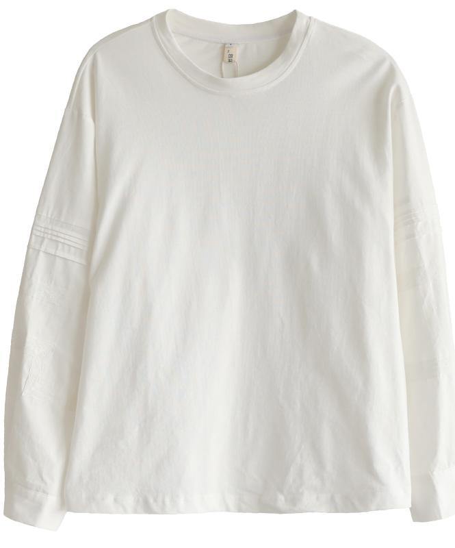 Patchworkwhite Long Sleeve Tops Cotton