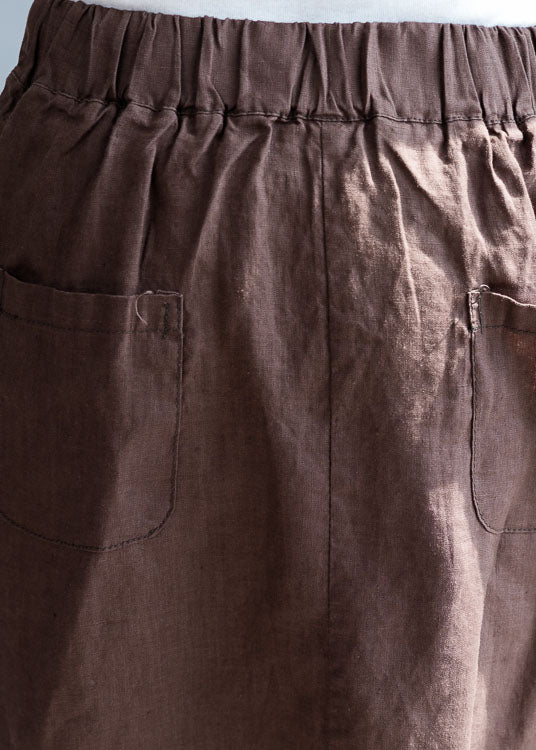 Chocolate Asymmetrical Side Open Linen Skirts Fall