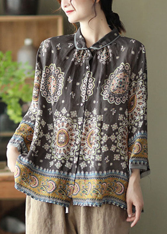 Simple Chocolate Patchwork Print Fall Long Sleeve Top